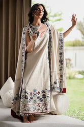 BATIK - 3PC KARANDI EMBROIDERED SHIRT WITH KARANDI EMBROIDERED SHAWL AND TROUSER - HZU2473